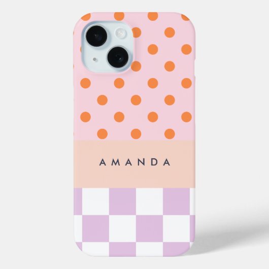 Aangepaste Monogram Pastel Polka Dot Lila Check Ca Case-Mate iPhone Case (Achterkant)