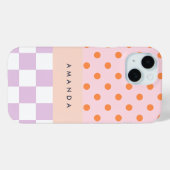 Aangepaste Monogram Pastel Polka Dot Lila Check Ca Case-Mate iPhone Case (Achterkant (horizontaal))