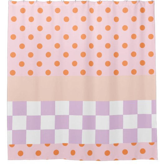 Aangepaste Monogram Pastel Polka Dot Lila Check Ca Douchegordijn (Voorkant)