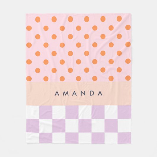 Aangepaste Monogram Pastel Polka Dot Lila Check Ca Fleece Deken (Voorkant)