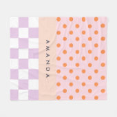 Aangepaste Monogram Pastel Polka Dot Lila Check Ca Fleece Deken (Voorkant (Horizontaal))