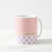 Aangepaste Monogram Pastel Polka Dot Lila Check Ca Koffiemok (Voorkant rechts)