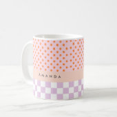 Aangepaste Monogram Pastel Polka Dot Lila Check Ca Koffiemok (Voorkant links)