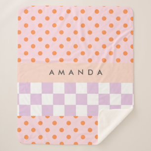 Aangepaste Monogram Pastel Polka Dot Lila Check Ca Sherpa Deken