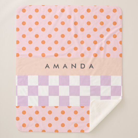 Aangepaste Monogram Pastel Polka Dot Lila Check Ca Sherpa Deken (Voorkant)