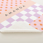 Aangepaste Monogram Pastel Polka Dot Lila Check Ca Sherpa Deken (3/4)