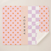Aangepaste Monogram Pastel Polka Dot Lila Check Ca Sherpa Deken (Voorkant (horizontaal))