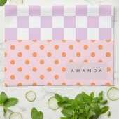 Aangepaste Monogram Pastel Polka Dot Lila Check Ca Theedoek (Gevouwen)