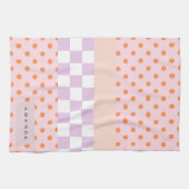 Aangepaste Monogram Pastel Polka Dot Lila Check Ca Theedoek (Horizontaal)