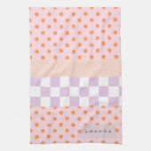 Aangepaste Monogram Pastel Polka Dot Lila Check Ca Theedoek (Verticaal)