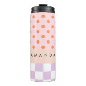 Aangepaste Monogram Pastel Polka Dot Lila Check Ca Thermosbeker (Voorkant)