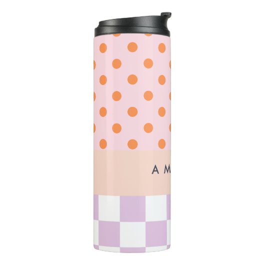 Aangepaste Monogram Pastel Polka Dot Lila Check Ca Thermosbeker (Gedraaid links)