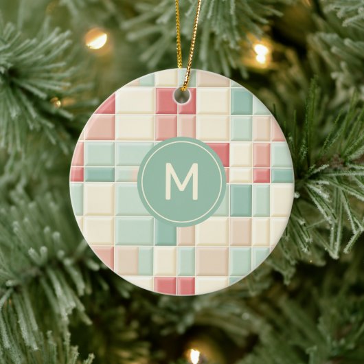 Aangepaste Monogram Pastels Patroon Faux keramisch Ornament (Boom)