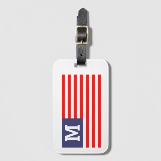 Aangepaste monogram patriottische Amerikaanse vlag Bagagelabel (Voorkant (verticaal))