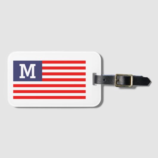 Aangepaste monogram patriottische Amerikaanse vlag Bagagelabel (Voorkant (horizontaal))