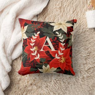Aangepaste Monogram Poinsettia Kerstmis Bloemen Kussen