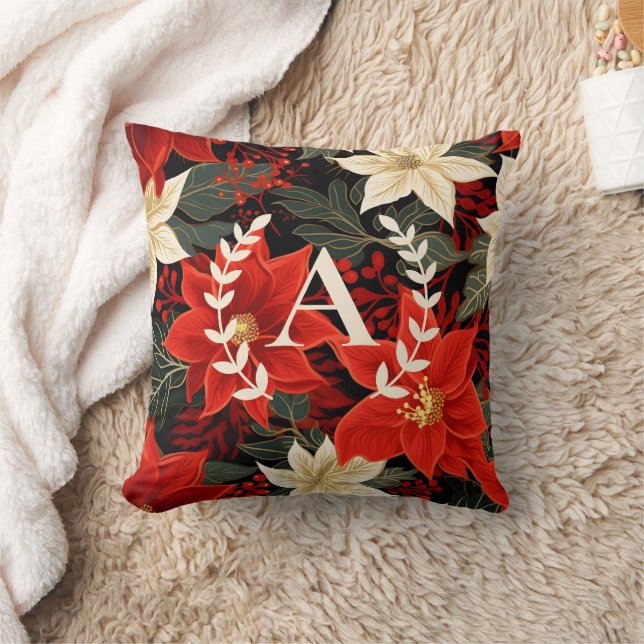 Aangepaste Monogram Poinsettia Kerstmis Bloemen Kussen (Deken)