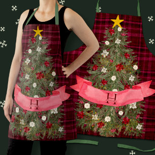 Aangepaste monogram Pset + Waterverf kerstboom Schort