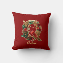 Aangepaste  Monogram Q Christmas Red Gold Kussen