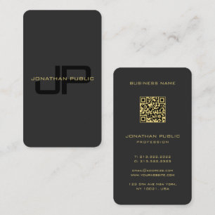 Aangepaste monogram QR-code Sjabloon zwart en goud Visitekaartje