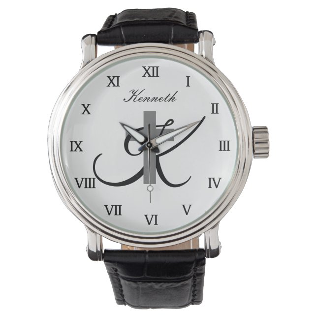 Aangepaste monogram religieuze cross horloge cadea (Voorkant)