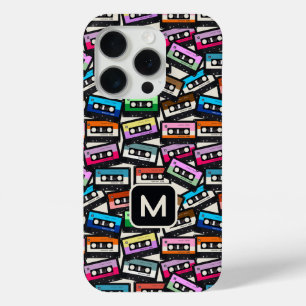 Aangepaste Monogram Retro Casette Tapes iPhone 15 Pro Case