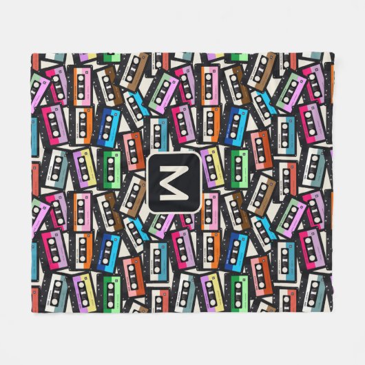 Aangepaste Monogram Retro Casette Tapes Fleece Deken (Voorkant (Horizontaal))