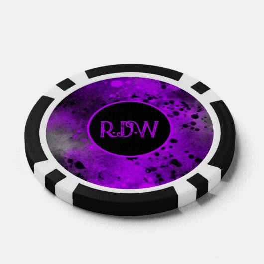 Aangepaste Monogram Retro Paarse verfspatten Poker Chips (Enkel)