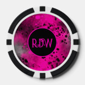 Aangepaste Monogram Retro Roze Verf Splatter Poker Chips (Voorkant)