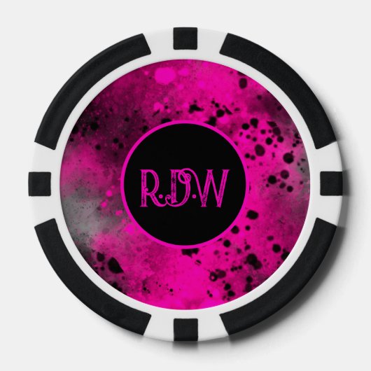 Aangepaste Monogram Retro Roze Verf Splatter Poker Chips (Voorkant)