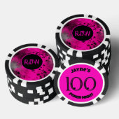 Aangepaste Monogram Retro Roze Verf Splatter Poker Chips (Opstapeling)