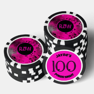 Aangepaste Monogram Retro Roze Verf Splatter Poker Chips