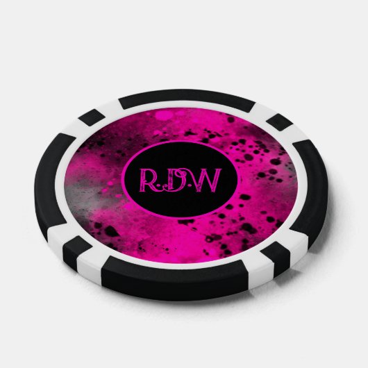 Aangepaste Monogram Retro Roze Verf Splatter Poker Chips (Enkel)