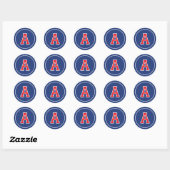 Aangepaste Monogram Retro Typografie Marine Blauw  Ronde Sticker (Vel)