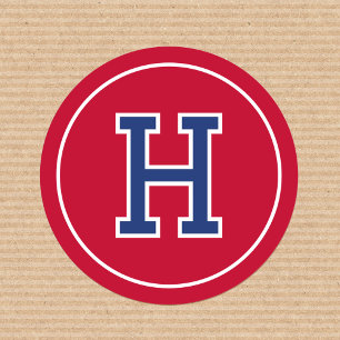 Aangepaste Monogram Retro Typografie Navy Red Ronde Sticker