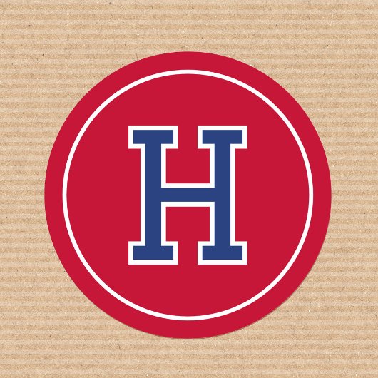 Aangepaste Monogram Retro Typografie Navy Red Ronde Sticker