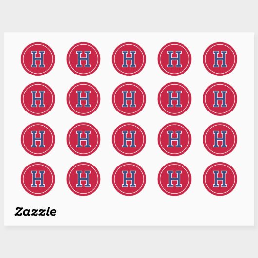 Aangepaste Monogram Retro Typografie Navy Red Ronde Sticker (Vel)