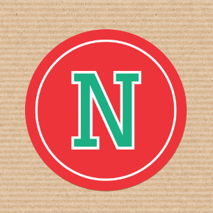 Aangepaste monogram Retro Typografie Rood Groen Ronde Sticker