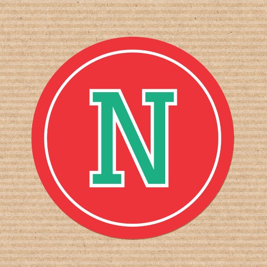 Aangepaste monogram Retro Typografie Rood Groen Ronde Sticker