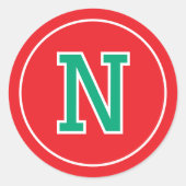 Aangepaste monogram Retro Typografie Rood Groen Ronde Sticker (Voorkant)