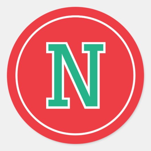 Aangepaste monogram Retro Typografie Rood Groen Ronde Sticker (Voorkant)