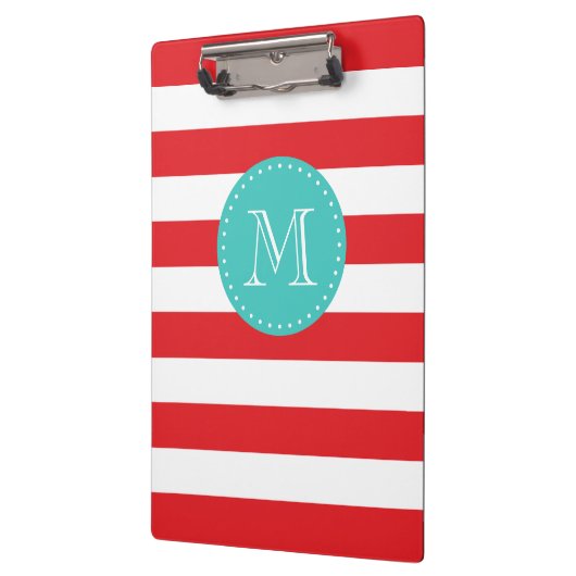 Aangepaste monogram rode en turquoise vetgedrukte klembord (Links)