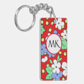Aangepaste monogram rode en witte bloemen sleutelhanger (Voorkant Links)