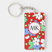 Aangepaste monogram rode en witte bloemen sleutelhanger (Voorkant)