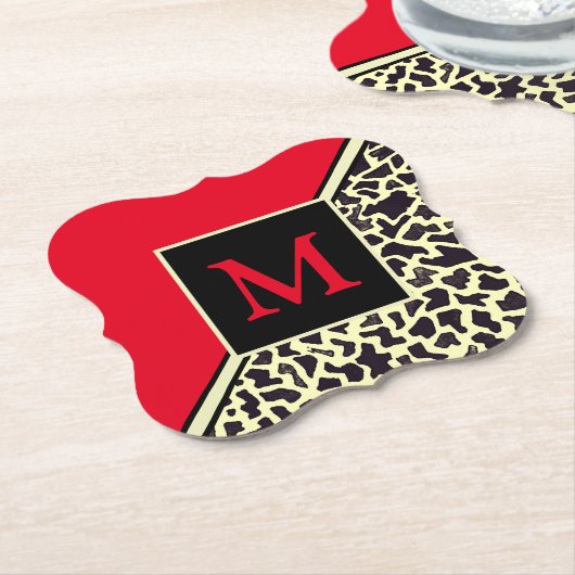 Aangepaste Monogram rode luipaard Onderzetters (Gekanteld)