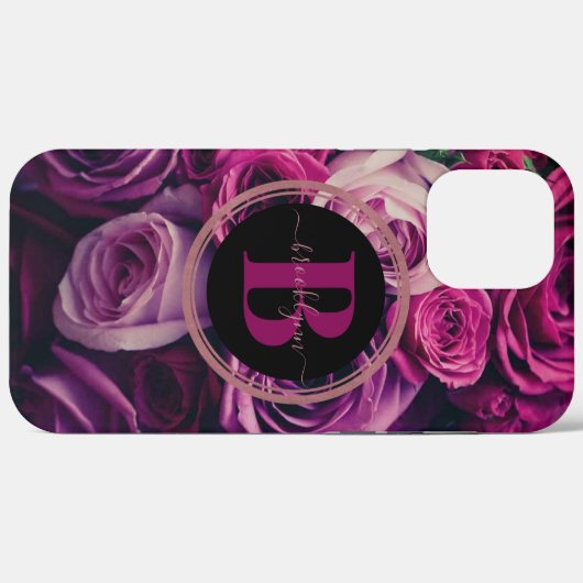 Aangepaste Monogram Romantic Floral Phone Case (Achterkant (horizontaal))