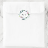Aangepaste monogram romantische bloesems bruiloft ronde sticker (Tas)