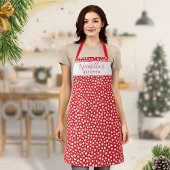 Aangepaste Monogram Rood en Wit Polka Dots Kerstmi Schort