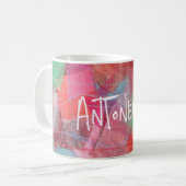 Aangepaste monogram rood roze abstract patroongirl koffiemok (Voorkant links)