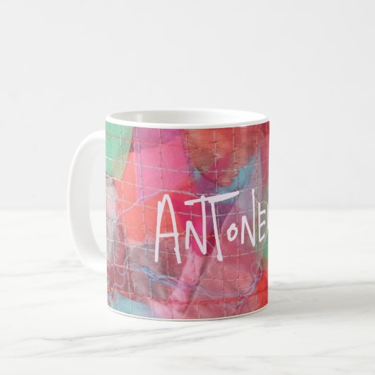 Aangepaste monogram rood roze abstract patroongirl koffiemok (Voorkant links)